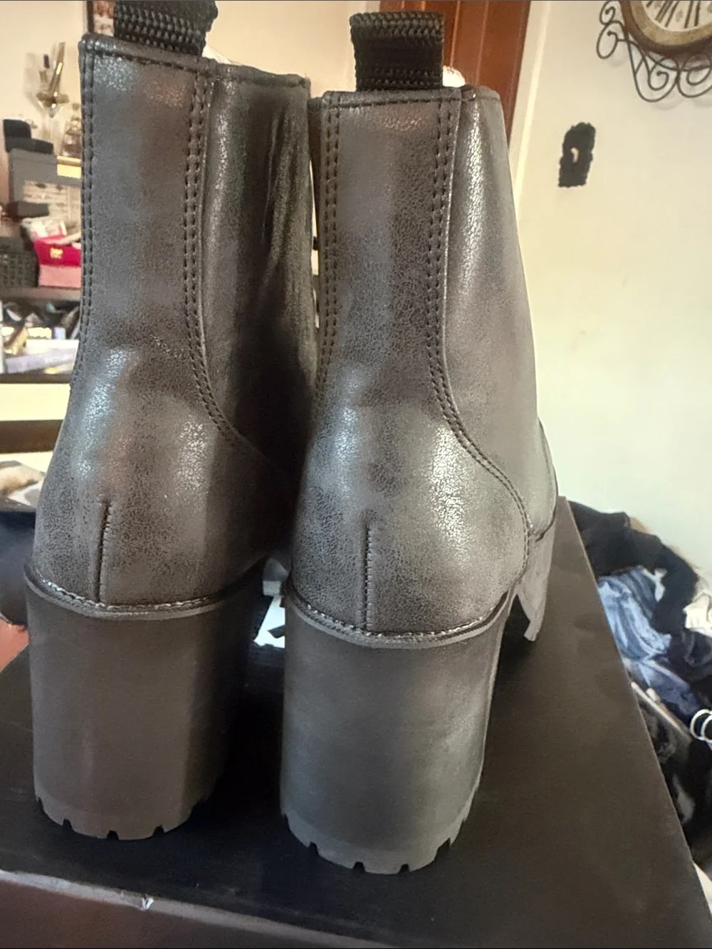 T.U.K. Nosebleed Distressed Black Platform Boots Women’s Size 9